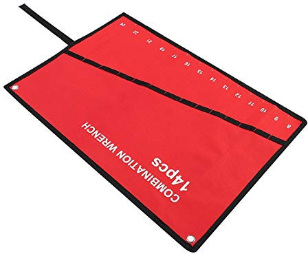 Nikou Wrench Roll, Tool Roll Bag, Multi-Pocket Canvas Roll Up Tools Storage Bag Spanner Plier Wrench Holder Canvas Organizer for Woodworker Handymen Craftsmen(Red 14 Pockets)