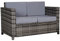 Outsunny Rattan Sofa, 2 Seater Garden Furniture with Soft Padded Cushion and Armrests, Wicker Garden Loveseat for Patio, Mixed Grey
