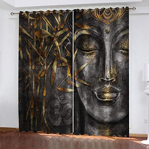 Gzclian Gardine Verdunklungsgardine Buddha-Figur, 2 Stück Vorhänge Blickdicht mit Ösen für Schlafzimmer Geräuschreduzierung 245x140cm(HxB)