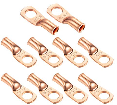 Ampper Heavy Duty Copper Wire Lugs, UL Eyelets Ring Crimp Copper Terminal Connectors for Battery Cable Ends and More (8 Awg, 5/16 Ring, 10 Pcs)