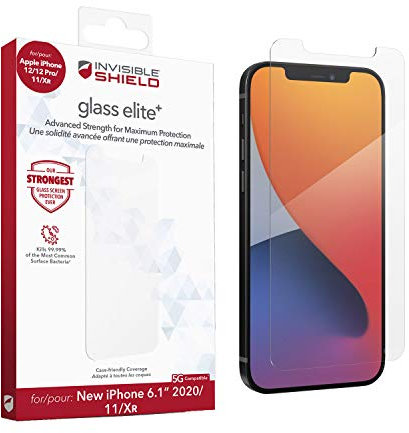 ZAGG InvisibleShield Glass Elite+ for the Apple iPhone 12/12 Pro/11/XR (Screen)- Anti-microbial, Impact Protection, Smudge Free, Scratch Resistant