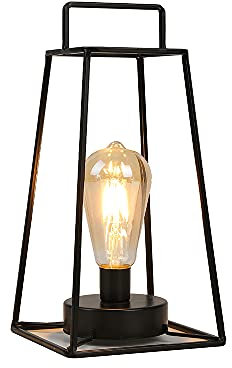 JHY DESIGN Retrostyle Geometric Table Lamp 30cm Highsimple Iron Art Cordless Light Battery Operated Lantern Cage Wireless Lighting with 6-Hours Timer for Balcony Wedding Indoor Outdoor(Tall, Black)