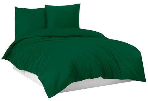 Mixibaby Bettwäsche Bettgarnitur Bettbezug 100% Baumwolle 135x200 155x220 200x200 200x220, Farbe:Dunkelgrün, Größe:155 x 220 cm
