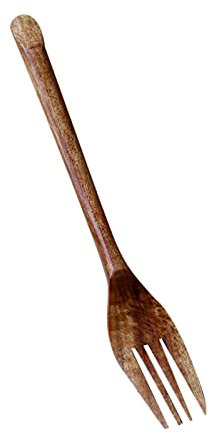 Fourchette à manivelle en teck biseauté - Ustensiles de cuisine en bois - Longue poignée - Fabriquée à la main - Noyer naturel - Anti-adhésif