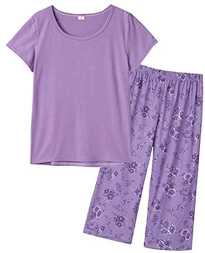 MyFav Women's Sleepwear Soft Red Wine Printed Short Sleeve Pyjama Capri Set