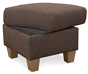 Cavadore Hocker Ammerland / Stauraumhocker mit Holzfüßen, als Fußhocker oder Beistellhocker / 58 x 48 x 58 / Strukturstoff, Braun