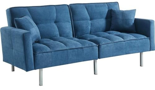 Vente-unique-Schlafsofa Klappsofa 3-Sitzer - Stoff - Blau - MINEY