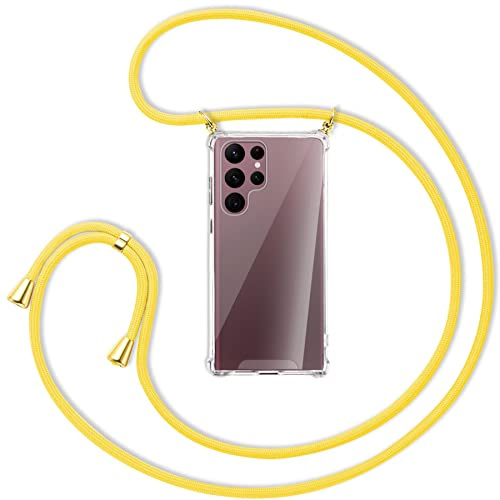mtb more energy® Handykette kompatibel mit Samsung Galaxy S22 Ultra 5G (SM-S908, 6.8'') - Banana Gelb/Gold - Befestigung Oben - Smartphone Hülle zum Umhängen - Full TPU Case