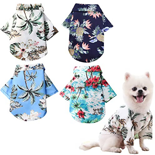 4 Stück Sommer-Shirts für Hunde und Katzen hawaiianischer Stil T-Shirts mit Blumenmuster Kokosnussbaum Bedruckt für Welpen Sommer Strand Kleidung Haustier Coole Outfit für kleine große Hund (XXL)