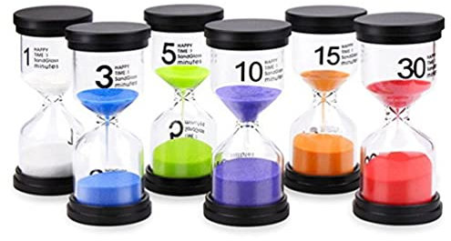 Stareal 6er-Pack Sanduhren in Mehrfarbig, Sanduhr-Timer 1/3/5/10/15/30 Minuten Sanduhr-Timer für Kinderspiele, Klassenzimmer, Küche, Zuhause, Büro, Valentinstagsgeschenk