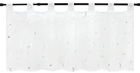 HeichkelL Scheibengardine Voile Schlaufen Kurzstores Bistrogardine für Küche Schlaufengardine Glänzende Druck Mond-Sterne-Wolke Motive BxH 90x60 cm