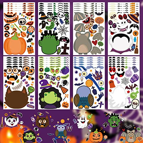Zayvor 40 Halloween Machen Sie Ihre Eigenen Aufkleber Make-a-Face-Stickerbögen Halloween-Bastelarbeiten Einschließlich Halloween-Aufkleber Halloween-Kürbis-Dekorationsaufkleber Aufkleberbögen,B