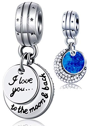 Ich liebe dich bis zum Mond und zurück Anhänger Charms, passen Pandora Valentinstag Armband, 925 Sterling Silber Blau Emaille I Love You to the Moon and Back Perlen, Geschenk für Paar/Braut/Oma