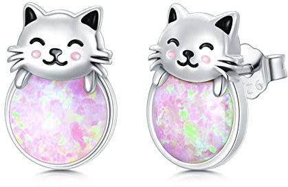 Katzen Geschenke für Frauen 925 Sterling Silber Opal Ohrringe Katze Geschenk Katzen Ohrstecker Tier Schmuck für Kinder Mädchen Damen