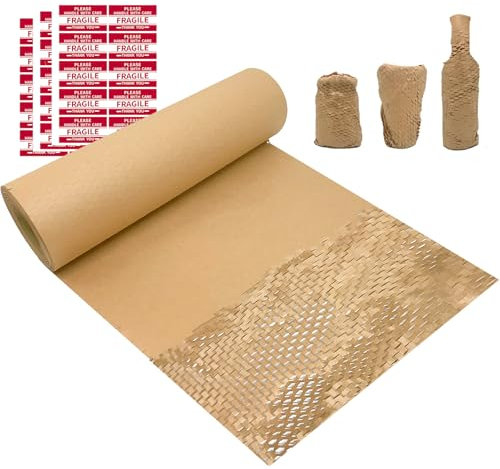 38.5cm x 30m/ 15inch x 98Feet Packing Paper for Moving House Honeycomb Wrap Paper Roll Cushioning Protective Paper Packaging Perforated Packing Kraft Packaging Suppliers Brown Bubble Wrap Alternative