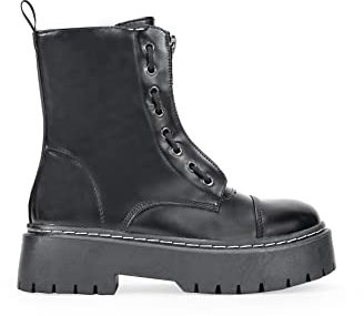 BOSANOVA Botas militares estilo punk con plataforma dentada y cordones hasta la parte superior. Cierre con cremallera. Calzado para mujer NEGRO 41