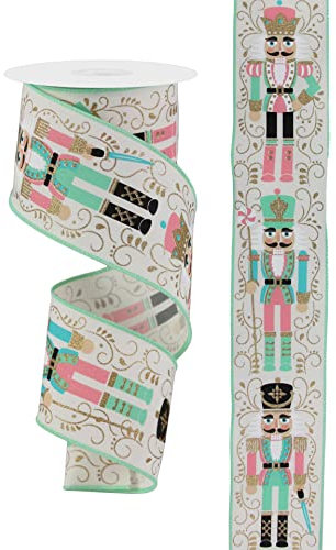 Craig Bachman 2.5 Pastel Nutcracker Wired Ribbon, 10 Yards - Ivory, Mint Green, Pink, Gold, Blue - for Bows, Wreaths, Floral Arrangements, Gift Wrapping, Fabric Crafts and Decorations
