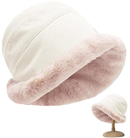 Flauschiger Fischerhut, warmer flauschiger Fischerhut für Frauen, Fischerhut Damen Wollfellhut Mädchen Winterhut Fischerhut Warm Winddichte Kappe, Weiß