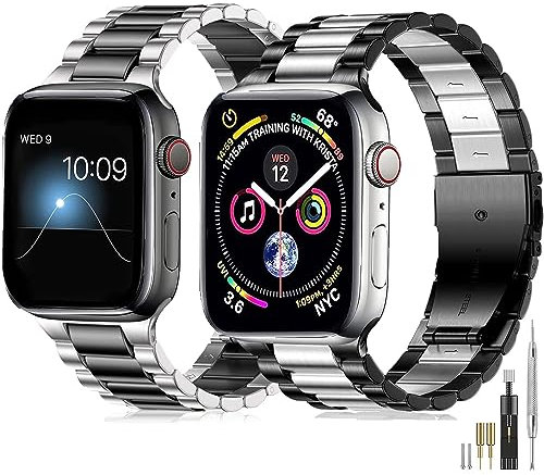 baklon 2 Piezas Compatible Con Correa Apple Watch 42mm(Series 1 2 3)/44mm/45mm/49mm/46mm, Inoxidable Bracelet de Compatible Con iWatch Series SE/SE2/Ultra2/Ultra/10 9 8 7 6 5 4 3 2 1,Negro&plata