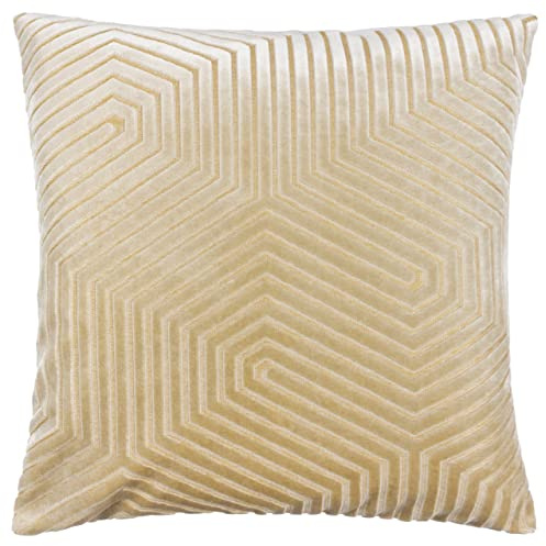 Paoletti Evoke Velvet Feather Filled Cushion – Luxurious Chevron Pattern Decorative Square Pillow With Filling (Ivory - 45x45cm)