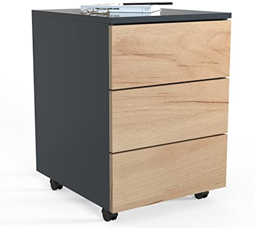VCM Roll container side container office container castors rollable Dalosa 3 drawer Roll container side container office container castors rollable Dalosa 3 drawer Anthracite/honey oak