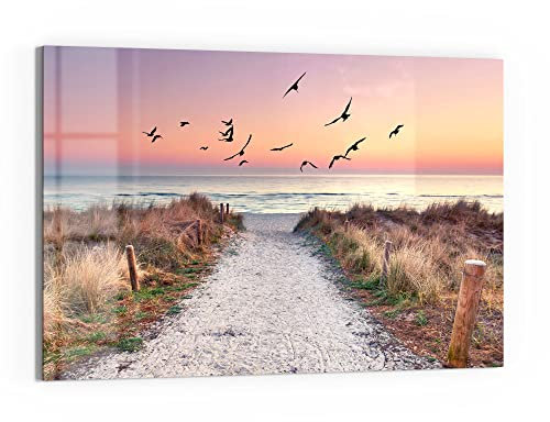 DEQORI Glas-Magnettafel | 60x40 cm groß | Motiv Strandaufgang zur Ostsee | Memo-Board aus Glas | Magnetboard inkl. Magnete, Stift & Tuch für Küche & Büro | Tafel magnetisch & beschreibbar