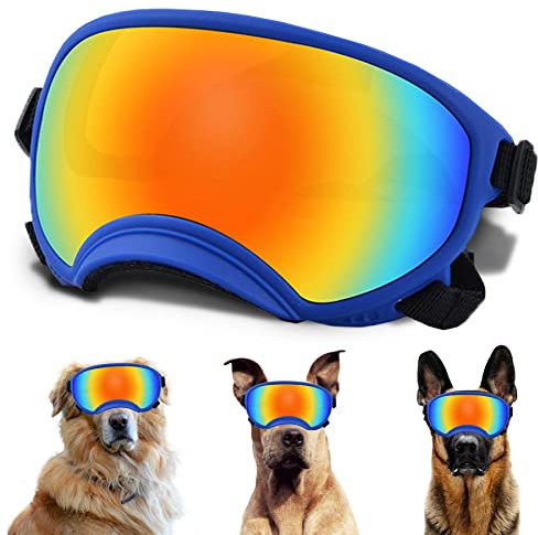 Dog Sunglasses, Dog Goggles with Adjustable Strap, UV Protection, Windproof, Suitable for Large Medium-Dogs, Dogs Eyes Protection