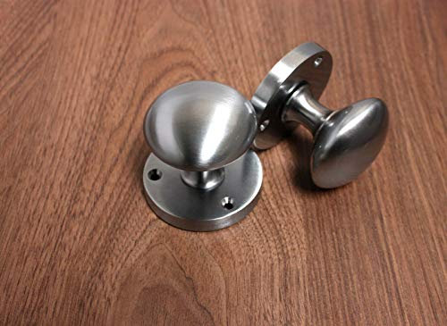 Infinity Decor Victorian Solid Brass Round Mortice Door Knobs - Heavy Sprung Pull Handles Set 50mm - for Interior Doors (Satin/Brushed Chrome)