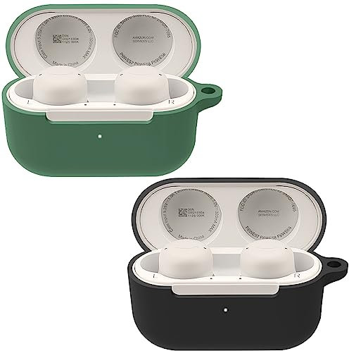 Msiall Silicone Case Compatible with Echo Buds 2nd, [Supports Wireless Charging] [Shockproof Protective Case] [Carabiner] -Cute Cartoon 3D-Black Green