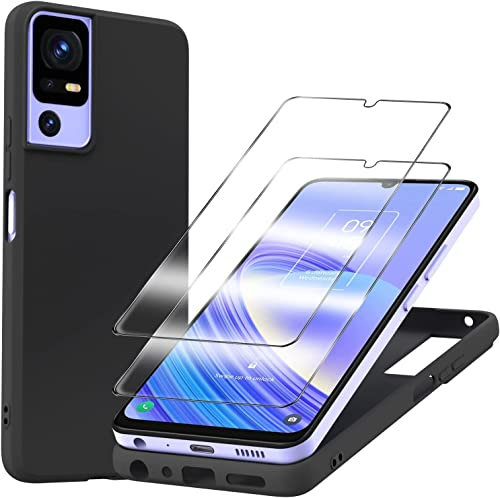TTSWJBD for TCL 40 SE Case with 2 Pack Tempered Glass Screen Protector Silicone Shockproof Phone Case with [Soft Anti-Scratch ] Protective Cover for TCL 40 SE (6.75)(Black)