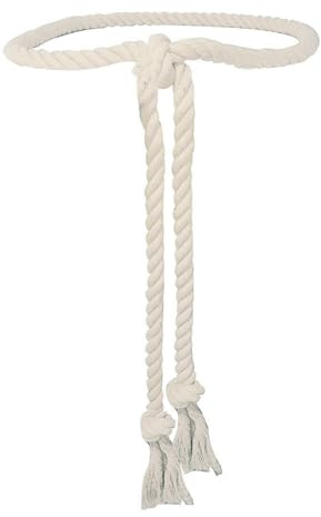 NONGFUGE Semplice cotone lunga vita corda cravatta cintura medievale plus size per ragazza donna abiti pantaloni con nappe intrecciato tessuto, bianco, Taglia grossa