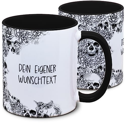 Tasse Totenkopf und eigenem Wunschtext, Skull, Schädel, Gothic, Grunge, schwarz