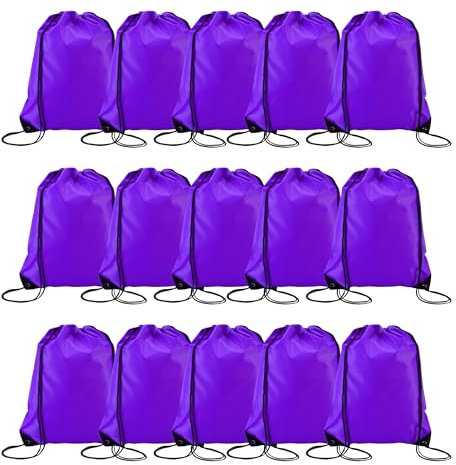 Playcrate Beutel_Draw_15 15 Zugbeutel Rucksäcke - Party Geschenktüten & Sportbeutel mit Schnur für Fitnessstudio, Schule, Reisen, und Aufbewahrungsorganisation (Lila)
