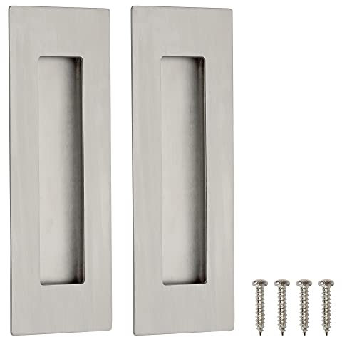 Malimali 2 Pack Stainless Steel Recessed Sliding Handles, 150mm Flush Door Hardware Finger Pulls for Pocket Closet Barn Door (Brushed Steel)