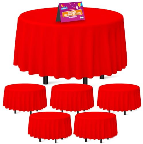 SOL Runde Einweg-Tischdecken, 140 cm, Party-Tischdecken für runde Tischdecken, langlebiger Auslaufschutz, perfekt für Hochzeiten, Buffets, Catering, Restaurants und besondere Anlässe, Rot, 6 Stück