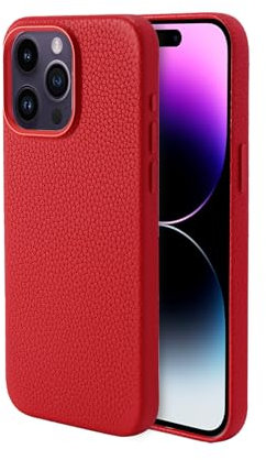 Synchro Naturleder-Schutzhülle für iPhone 15 Pro Max mit starken Kompatibel mit MagSafe-Magneten, genarbte Lederhülle für iPhone 15 Pro Max 6,7 Zoll - Rot