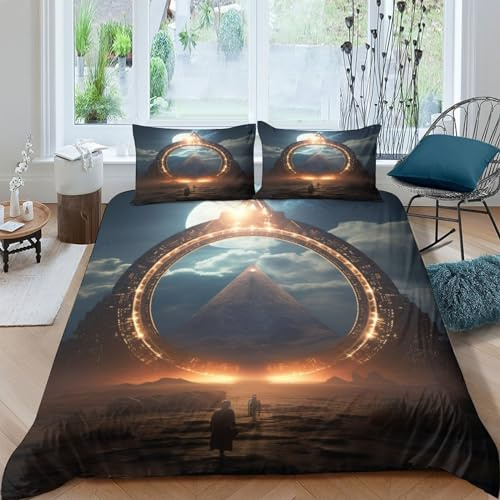 EVMILA Sternentor Bettwäschegarnitur Bettbezug Set Mädchen Junge Kinder 3D Gedruckter Zukunft Und Kissenbezüge Reissverschluss Bettwäsche Weich Microfaser 3 Teilig King（220x240cm）