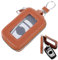 Amabro Funda de cuero para llave de coche, soporte para llaves de coche con gancho de metal y llavero con cremallera, funda transparente para llave de coche, Marrón, 4.4x1.9cm/1.73x0.74in