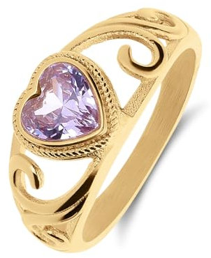 Lucardi - Damen Vergoldeter Vintage-Edelstahlring mit lila Herz - Ring - Stahl - Gelbgold legiert - 21/66 mm - Nickelfrei