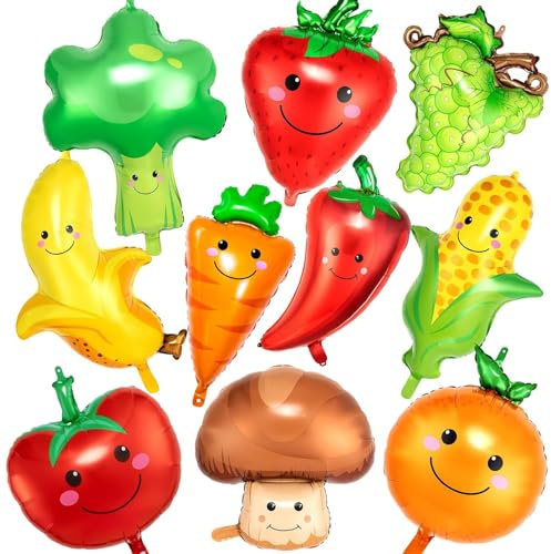 10 Stück Folienballon Obst Gemüse Ballons, Helium Luftballons Geburtstag, Bunte Gemüse Luftballon Obst Ballon für Kinder Geburtstags Party, Sommer Frucht Party, Baby Dusche, Hochzeit Dekoration