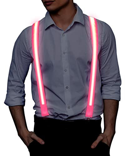 Ainiv LED-Hosenträger, Zurück Hosenträger LED-Licht-Hosenträger Neon Stripe Light Up LED-Hosenträger Y-Form Verstellbare Hosenträger für Musikfestival, Weihnachten, Halloween-Kostümparty (Rosa)