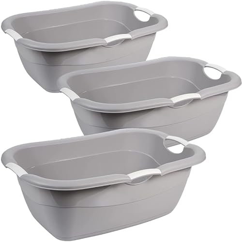 2friends Premium 3er Wäschekorb mit Griff, 38L, 68x46x25 cm, Stabiler Kunststoff in Grau - Ergonomische Henkel, Ohne Löcher, Multifunktional für den Haushalt