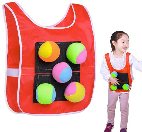 Stockball-Weste, Oxford-Stoff, zum Fangen und Werfen von Spielzeugbällen, Völkerball-Tag-Spiel mit 5 Bällen, Eltern-Kind-Interaktion, Wurfstockweste, Wurfzielspiel für Outdoor-Aktivitäten für Kinder