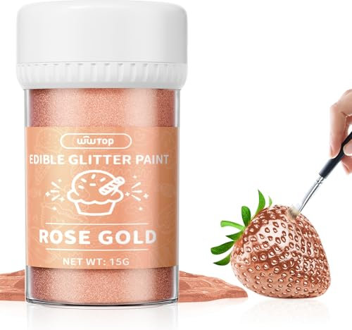 Wwtop Essbarer Glitzer Roségold 15g, Flüssiges Essbares Glitzerpulver für Getränke -Verbesserte Metallisch Glitzer Paint für Fondant, Kuchen, Lebensmittel Glitzerpuder für Torten, Schokolade
