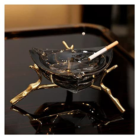 Ashtray Brass Modern Ashtray, Crystal Glass Triangle, Coffee Table, Living Room, Table Decoration, Study, Tea Room, Cigarette Ashtray Ashtray for Home Office(003)
