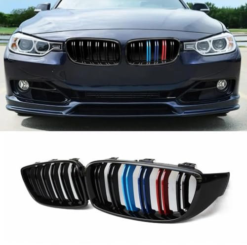 YIGRRO Kühlergrill für 3er F30,Zubehör Sport Frontgrill,Glanz Schwarz Doppelsteg Sport Kühlergrill,für 3er F30 F31 320i 328i 328d 330i 335i (F30 2012-2018, Glanz Schwarz Mit M-Color)