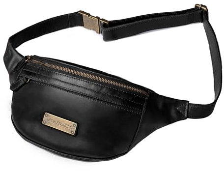 DRAKENSBERG Leder Bauchtasche 'Mel' (L) groß für Damen und Herren - Lässige Hüfttasche und Gürteltasche, 2,5L - Vintage-Schwarz, DR00369-L
