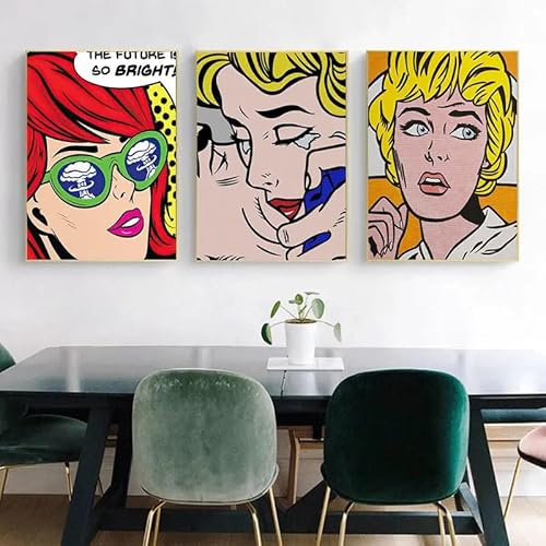 ZZYGGN GMGSW Roy Lichtenstein Pop Girl Poster Roy Lichtenstein Leinwand Wandkunst Ästhetische Malerei Pop Drucke für Moderne Wohnkultur Bild 50x70cmx3 Kein Rahmen