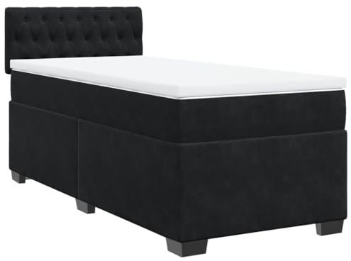 vidaXL Boxspringbett, Polsterbett Bett mit Matratze, Bettgestell mit Kopfteil Lattenrost, Einzelbett für Schlafzimmer, Schwarz 90x190cm Samt