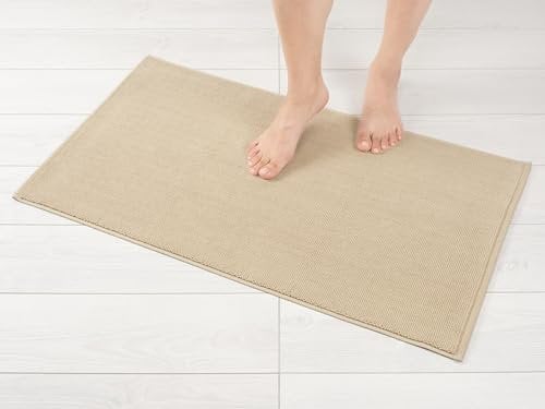 Hammetex 100% Baumwolle rutschfeste Badematte, 51x86 cm Große Badvorleger für Badezimmer, Saugfähig Schnelltrocknend Waschbar Bad Fußmatten, Beige